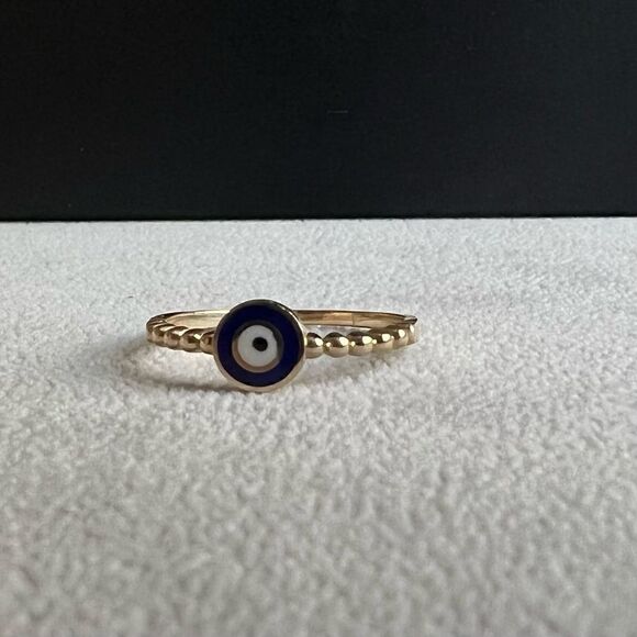 14k real gold evil eye beaded ring size 7 trendy stackable ring perfect gift - Picture 8 of 10